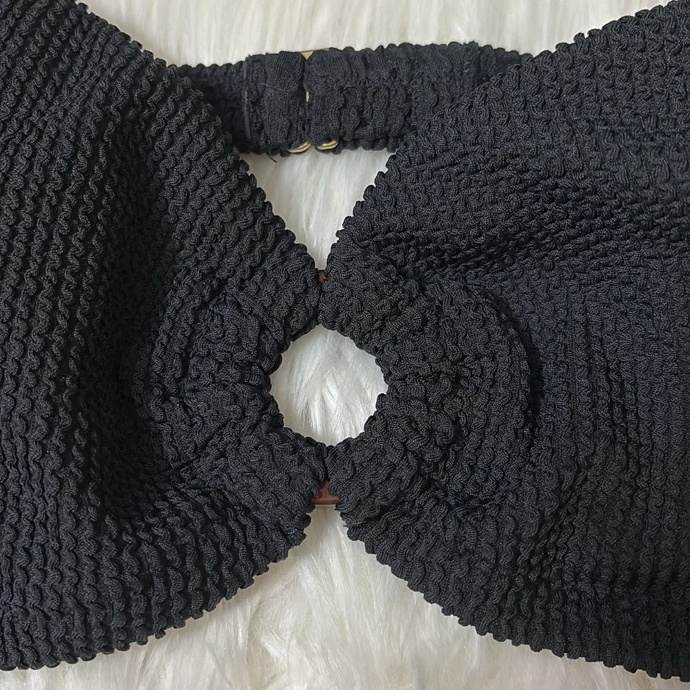 NWT J. Crew Black Heritage Textured O-Ring Bandeau Bikini Top Only Size 2X